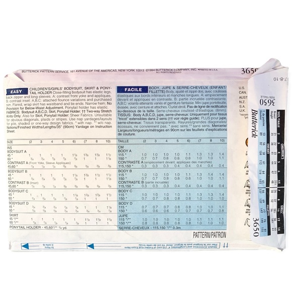 Butterick Sewing Pattern #3650 Girl’s Dance Skate Costume Size 7-9-10 - EUC - Picture 2 of 6